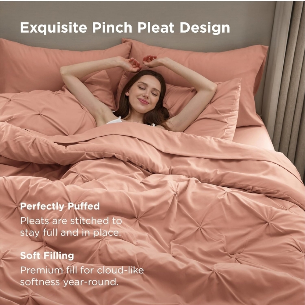 Bedsure King Size Comforter Set Dusty Pink - Bed in a Bag Bedding Set 7 Pieces - Picture 4 of 13